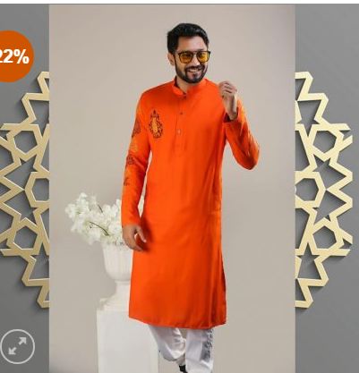 Gents orange exclusive printed printed casual punjabi02